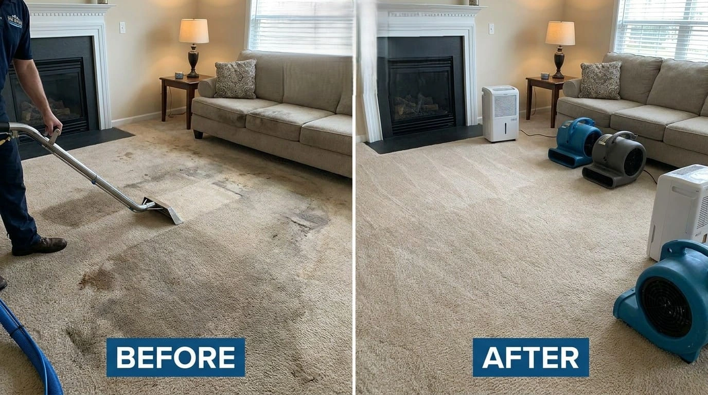 Carpet water extraction and drying before and after Aurora CO