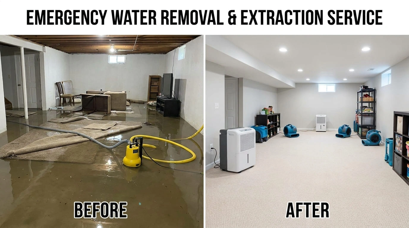 Emergency water removal and extraction before and after Creek Auro Restoration Aurora CO