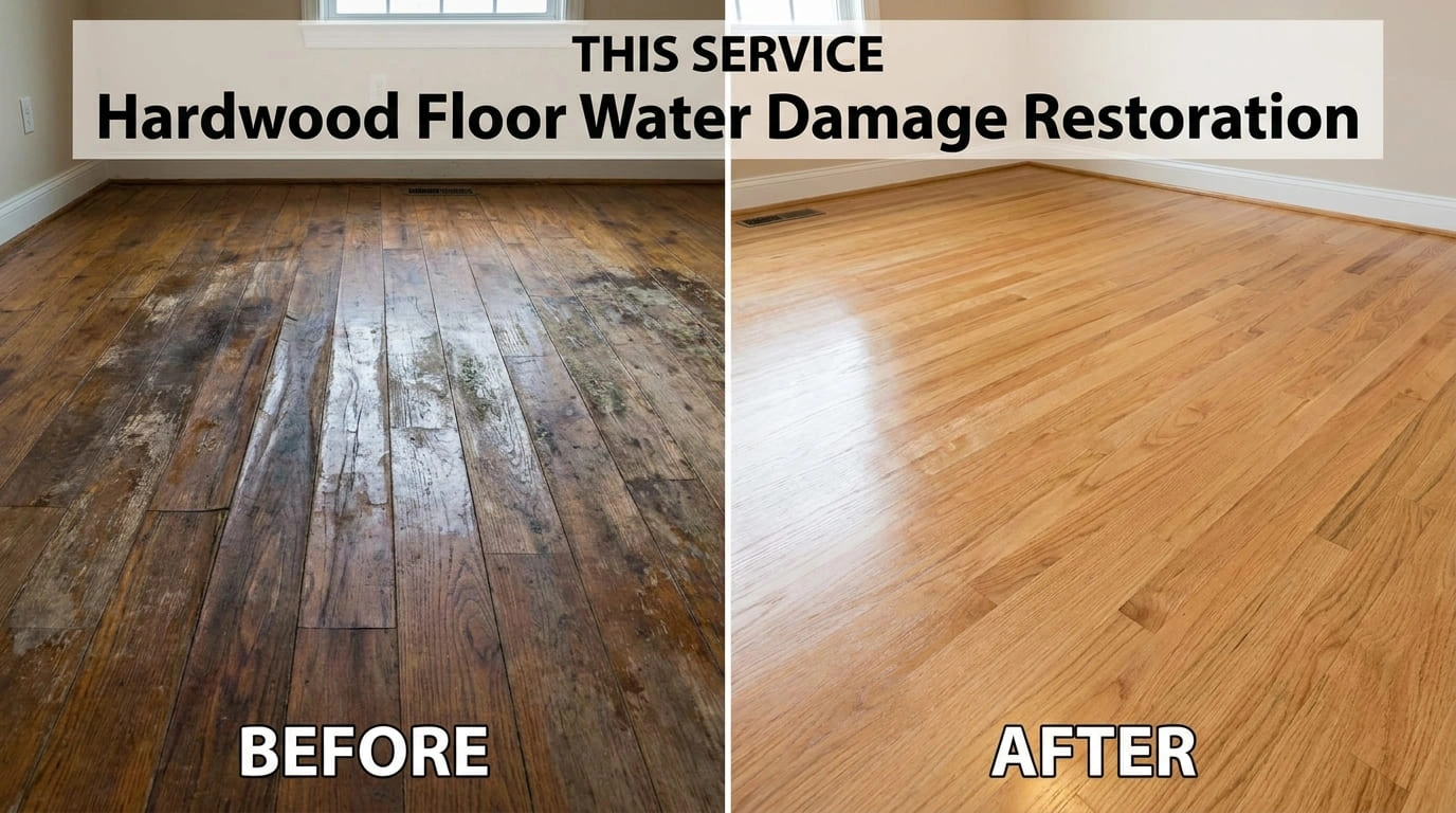 Hardwood floor water damage restoration before and after Aurora CO